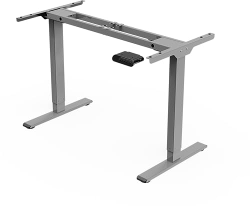 SANODESK Basic Line- Schreibtisch höhenverstellbar elektrisch mit 2 starken Motoren, tischgestell höhenverstellbar mit Kollisionschutz, 4 Memory-Steuerung und Softstart/Stop Funktion (Grau)