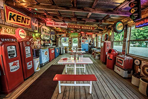 VINTAGE DINER Fototapete VLIES-450x280 cm (2805A)-Route 66 Retro Oldtimer Auto Straßenshilder Wandtapete-Inkl. Kleister-Vliestapete Bild Dekoration Wand-Dekor Moderne Motiv-Tapete Panorama Poster XXL