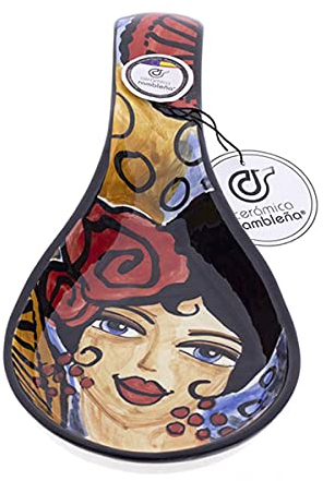 CERÁMICA RAMBLEÑA | Reposa cucharas | Soporte para cucharas | Soporte cucharón | Cuchara cerámica | Modelo 08 | Decoración 100% Hecho a Mano | 10.5x28x2.5 cm