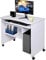 BAKAJI Scrivania con Portatastiera Estraibile Ripiano Inferiore e Vano Pora Computer Tavolo da Lavoro Porta Pc in Legno MDF con 4 Ruote Arredamento Casa Ufficio Cameretta Moderna (Bianco)