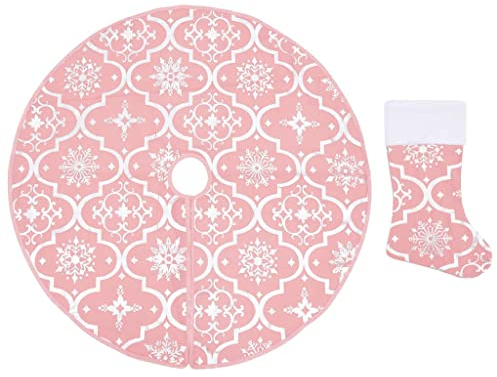 vidaXL Gonna per albero di Natale di lusso con calzino, 150 cm, tessuto rosa