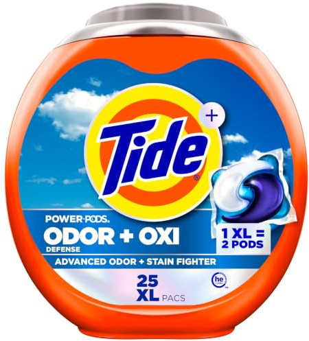 Tide Ultra OXI Power PODS with Odor Eliminators Laundry Detergent Pacs, 25 Count, For Visible and Invisible Dirt
