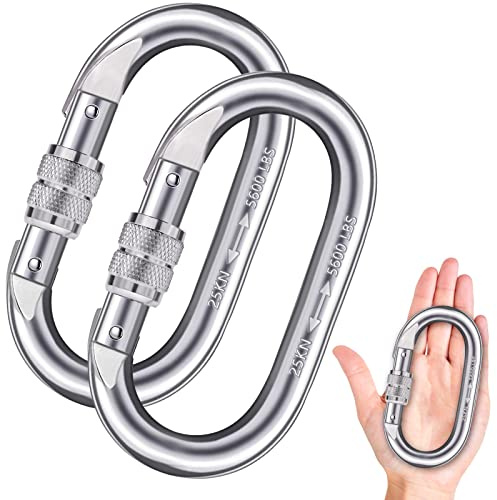 Heavy Duty Carabiner Clip Climbing Carabiner(25kn=5600lbs),Travel Essentials Hook with Screwgate Multipurpose for Climbing, Rigging, Ropes, Hammocks (O Shape, 2pack)