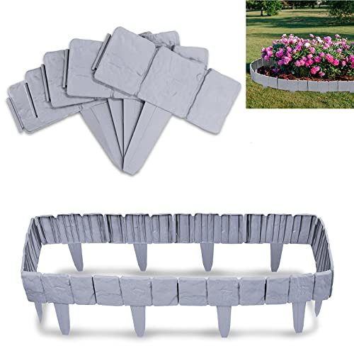YARDIN Beeteinfassung Rasenkante Stein Rasenkante Kunststoff PP-Beetbegrenzung Beetumrandungenfür Garten,Wiese LxH 25x23cm 20-teilige/5M Grau