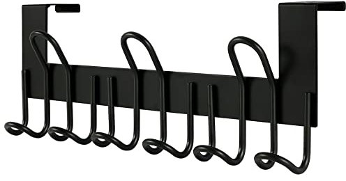 SKOLOO Türgarderobe zum Einhängen - für Türen bis 4,5 cm Dicke, Edelstahl Türhakenleiste mit 9 Haken, Tür-Hakenleiste für Mäntel, Hüte, Handtücher, Jacken, Schwarz, 2er-Pack