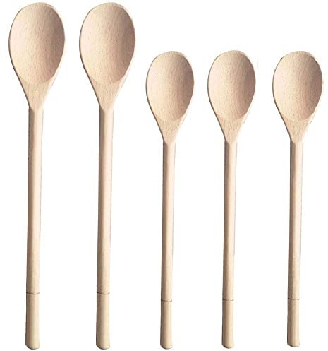 Wooden Spoon & Spatula Set (5 PCS) Premium Wooden Utensils for Cooking Non-Stick Soft Comfortable Grip kitchenware Heat Resistant Gadget eco-Friendly Natural Wooden Made Assorted Size