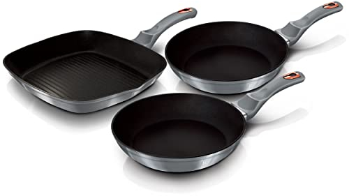 Moonlight Juego 2 Sartenes y Grill Inducción 20-24-28cm, Aluminio Forjado, Antiadherente Ecológico Titano sin PFOA, Diseño Moderno, Apta para Todas Las Cocinas, Vitrocerámica, Gas