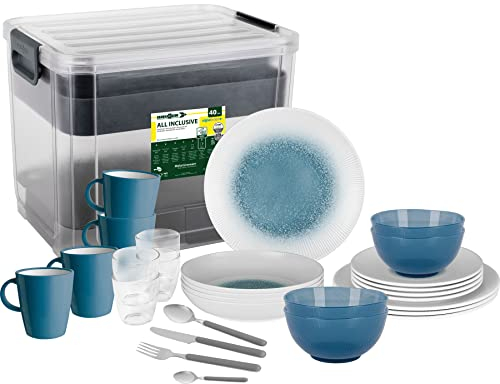 BRUNNER 0830150N.C1X Set Piatti, Bicchieri, Scodelle, Tazze Infrangibili in Melamina Stonetouch 40 Pz, all Inclusive VIP Meteore