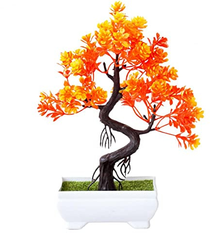 HXSCOO Kunst-Bonsai, kein Gießen, leicht, dekorativ, schöne Kunstblumen-Bonsai, Kunst-Bonsai, Kunst-Bonsai (Color : Orange)