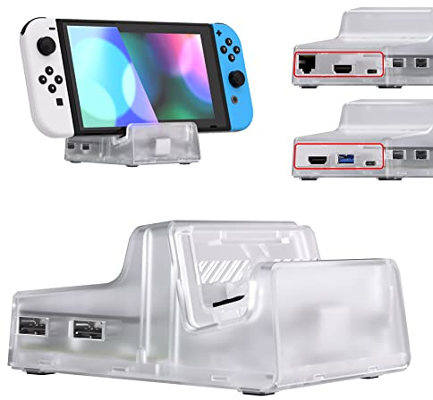 eXtremeRate AiryDocky DIY-Ersatzhülle Case für Nintendo Switch/OLED Dock Ladestation, Re-Design Tragbar Mini Dock Cover Shell für Switch Charging Station(Transparent)–KEIN Dock&Platine