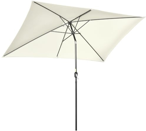 Outsunny Ombrellone da Giardino 2x3 m Inclinabile con Manovella, Ombrellone da Esterno con 6 Stecche in Alluminio e Poliestere, per Cortile, Terrazza e Balcone, Protezione UV, Bianco Crema