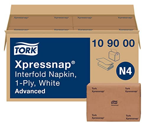 Tork Xpressnap® weiße Spenderserviette N4, Einzeldosierung, 1-lagig, 1/4-Falz, 33 x 21,6 cm, 12 x 500 Servietten, 109000