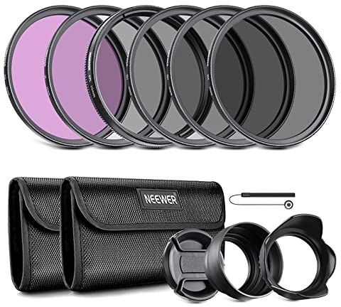 NEEWER 55 mm ND-Objektivfilter-Set: UV, CPL, FLD, ND2, ND4, ND8, Gegenlichtblende und Objektivdeckel, kompatibel mit Canon Nikon Sony Panasonic DSLR-Kameras mit 55-mm-Objektiv