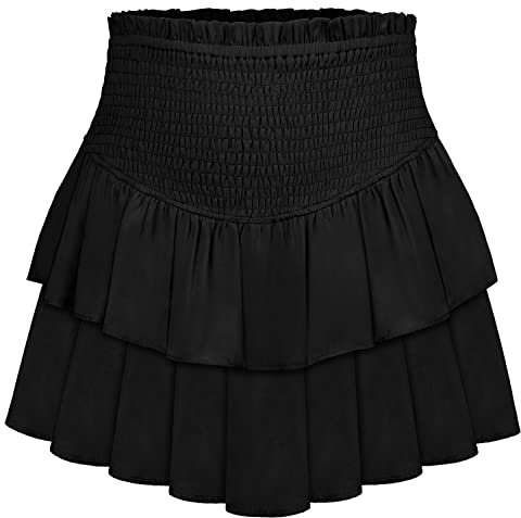 Damen Rüschen Mini Rock Niedlicher Hohe Taille Novelty Mehrlagige Kurzer Rock Shorts Sommer Casual Elastische Taille Faltenrock M