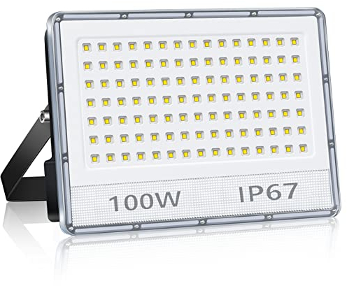 ANNIFUNLY Focos LED Exterior 100W, 10000LM Floodlight Super Brillante, Proyector LED 6500K Blanco Frío, Foco Reflector LED IP67 Impermeable Focos LED para Garaje Jardín Patio Parque