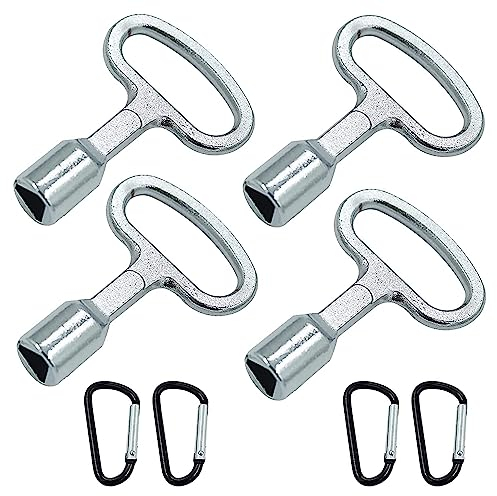 JOYOLA Set of 4 triangular keys, universal water valve, triangular key, 3-sided key with carabiner for radiator, wheelie bin, elevator, bollard, barrier posts