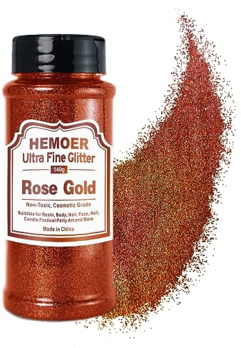 Rose Gold Ultra Fine Glitter, 5oz /140g Cosmetic Sparkle Glitter for Hair Face Body Eye Nail Art Festival, Epoxy, Resin Craft, Tumblers, Candle, Painting Arts Decoration