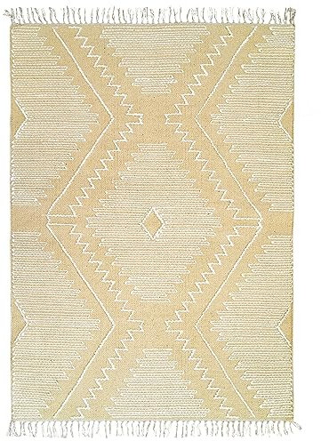 THE DECO FACTORY Boho Zig Zag – Teppich aus Baumwolle, mit Zick-Zack-Motiv, dicke Wolle, natürlich, 160 x 230 cm