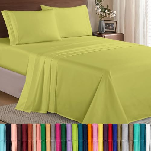 Elegant Comfort Luxury 1500 Premium Hotel Quality Microfiber 4-Piece Sheet Set - Wrinkle Resistant, All Around Elastic Fitted Sheet, Deep Pocket up to 16, Twin/Twin XL, Pistachio Green