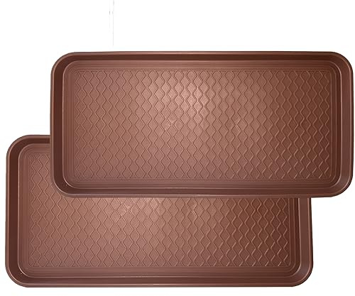 FDGARDEN Large Multifunctional Boot Tray 2 Pack Boot Mat Washable Indoor or Outdoor Tray Mat for Shoes Boots Plants Pots Paint Tins Pet Bowls Car Storage, 30 x 15 x 1.2 Inches (Brown)