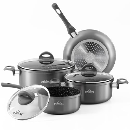 Topfset, HOMELUX Topfset Induktion 7 teilig, Induktions Töpfe Set, Töpfe mit Glasdeckel, Kochtopf-Set, Töpfe und Pfannen set, Induktionsgeeignet