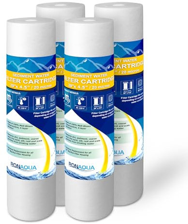 Ronaqua Cartuccia filtro dell'acqua di ricambio per sedimenti grandi, 50,8 x 11,4 cm, 20 micron, certificata NSF, per tutta la casa, compatibile con 155358-43, 2PP20BB1M, AP810-2, FPMB-BB5-20,