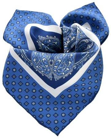 Prettystern handrolliertes Seiden-Halstuch Damen Herren unisex reine Seide Bandana Sommer Seiden-Tuch 23 blau Paisley