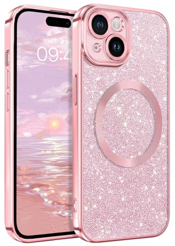 GaoBao iPhone 15 Hülle Glitzer, Handyhülle iPhone 15 Glitzer für MagSafe, Keine Vergilbung, Kratzfeste, Dünn Weiches TPU Stoßfeste Ganzkörperschutz Glitzer Hülle für iPhone 15 6.1, Rosa