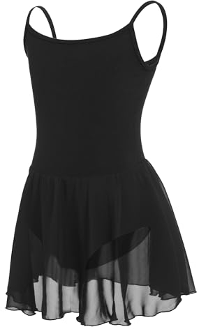 Eisnnu Ballet Leotards for Girls Cotton Ballet Outfit Sleeveless Gymnastics Leotard Costume Dancewear with Skirt 2-14 Years (Black, 140)
