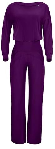 Winshape Damen Functional Comfort Jumpsuit JS101LSC, Comfort Style, Fitness Freizeit Yoga Pilates, Dark-Plum