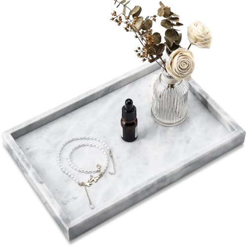 Real Natural Marble Tray for Bathroom, Vanity, Kitchen Counter & Desktop
