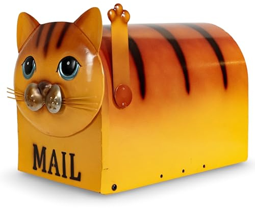 Made Easy Kit Briefkasten aus Metall, Tier-Design, schnelle und gerade Montage – langlebig, wetterfest, rostbeständig, Briefe, Post, kleine Pakete (Standard, Katzenorange)