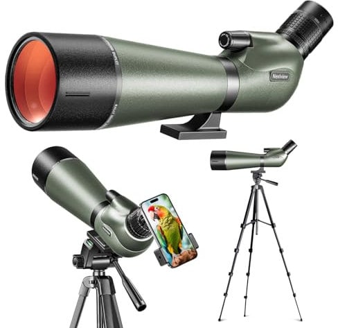 Nexiview 25–75 x 80 HD Spektiv mit 64 Zoll Stativ und verbessertem Handy-Adapter, klares Bild mit BAK4-Prismen-Spektiven für Zielschießen, Vogelbeobachtung, Jagd, Wildtierbeobachtung, Fotografie