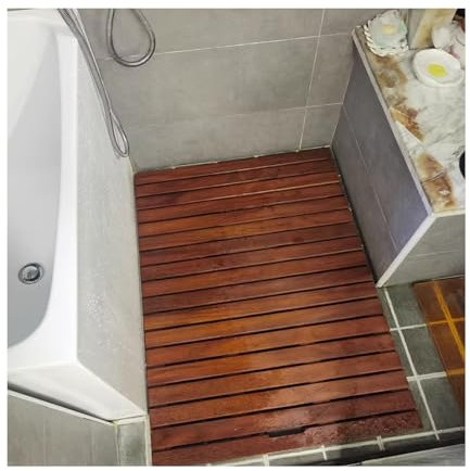 QWEASDF Caillebotis Douche,caillebotis Bois,Tapis Salle de Bain Bambou,Tapis Bambou Salle de Bain,Tapis de Bain rectangulaire en Bois,Tapis Bois Bambou caillebotis Douche Bain(60x60cm/24x24in)