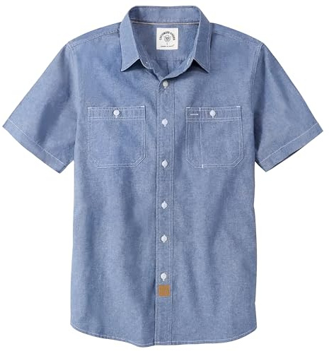 Dubinik® Camisa Hombre Manga Corta Chambray Algodón Ligero Corte Regular Dos Bolsillos Estilo Urbano Casual
