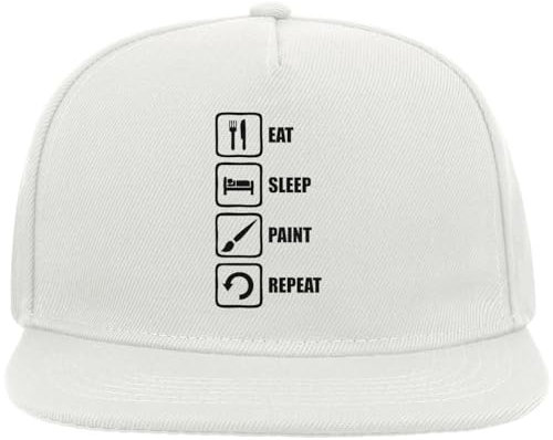 Atspauda Eat Sleep Paint Repeat Brush Logo Snapback Flat Visor Cotton Blend Cap White, weiß, Einheitsgröße