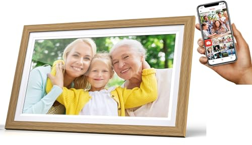 Cytem 15.6 Zoll Digitaler Bilderrahmen | WLAN mit FrameO Software | 64GB | Bewegungssensor | Automatische Bilddrehung |16:9 IPS Display 1920x1080 Full-HD | Touch-Screen (Mittelbraun Holzoptik)