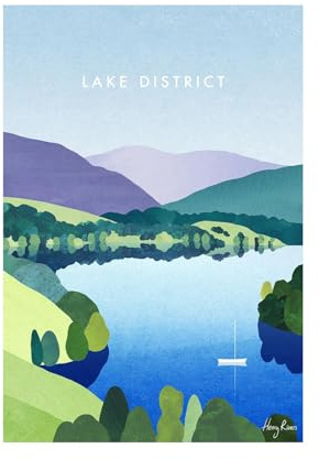 Henry Rivers Lake District Windemere Druck (40 x 30 cm) (lila/grün/blau), Violett/Grün/Blau, 40cm x 30cm