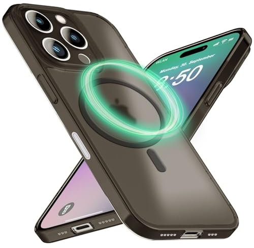 NALIA MagPower Cover Estremamente Sottile compatibile con iPhone 16 Pro Custodia [compatibile con MagSafe], 0,3mm Copertura Ultra-Slim Anello Magnetico, Case Ultra-Sottile, Colore:Taupe Trasparente