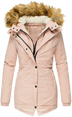 Generisch Giacca invernale imbottita da donna con colletto soffice, cappotto invernale largo, pelo corto, Colore: rosa., XXL