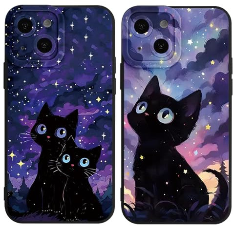 Yimctoie 2 Stück Cartoon Handyhülle für iPhone 11 Hülle 6,1,Mode Schutzhülle Schwarz Handyhülle mit Niedlich Katze Aesthetic Muster Weich Silikon Dünn TPU Stoßfeste Kratzfest Cover