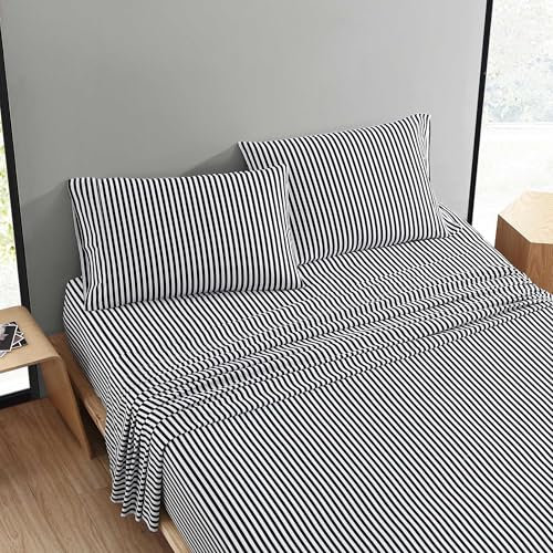 MARIMEKKO Komplettes Bettlaken-Set, hochwertiges Baumwoll-Perkal-Bettwäsche-Set mit passenden Kissenbezügen, leicht und atmungsaktiv (AJO Schwarz, Full)