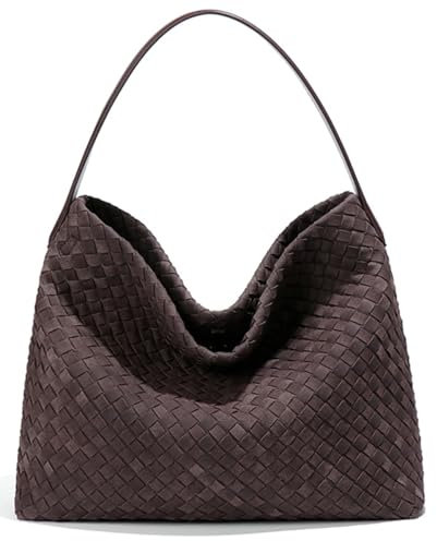 Slouchy Suede Woven Hobo Bags Donna Trendy Suede Borsa Crossbody Mezzaluna Spalla Satchel Bag Top Handle Tote Handbag, Cioccolato, Taglia unica