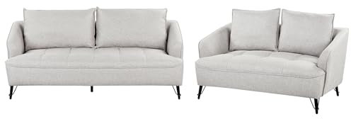 5-Sitzer Sofa Set Stoff grau gesteppt mit Armlehnen lose Rückenkissen Hobro