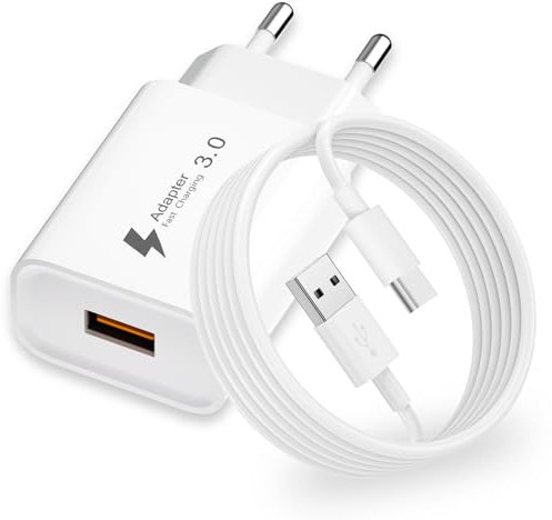 Cargador USB Carga Rapida 18W con Cable USBC 2M para Samsung Galaxy A53/A15/A14/A13/A12S10/S9/S8/A32, Xiaomi Redmi 12/Note 12/11/10/9/8, QC 3.0 Enchufe Cargador Movil Carga Rapida Cargador USBC