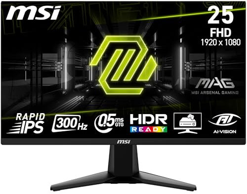 MSI MAG 255XF 24.5 Inch FHD Gaming Monitor - 1920 x 1080 Rapid IPS Panel, 300 Hz / 0.5ms (GtG, Min.),120% sRGB Colour Gamut, Frameless Design, HDR Ready - DisplayPort 1.4a, HDMI™ 2.0b(FHD@240Hz)