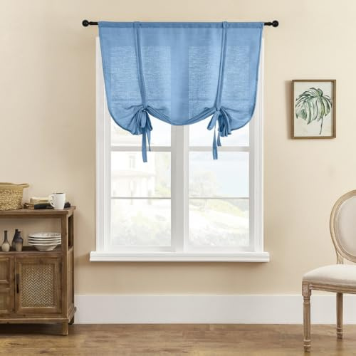 SMITHOOM Raffgardine mit Raffrollo, dick, einfarbig, für Küche, Schlafzimmer, Badezimmer, Wäsche, kleine Fensterdekoration, Himmelblau, B 60 x L 120 cm, 1 Stück