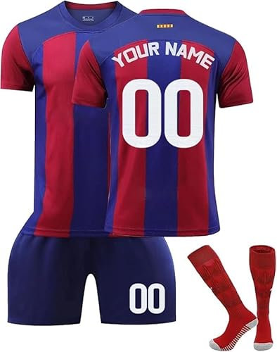 Maillot Foot Enfant et Adultes Personnalisé 2024/2025 Ensembles Maillot de Foot Domicile/Extérieur avec Votre Nom Numéro Tenue d'entraînement de Football GarçOns, avec Short et Chaussettes