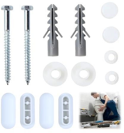 Toilet Fixing Kit, General Toilet Pan Floor Fixing Kit with Screws Rubber Sleeves Sealing Rings and Seat Ring Gaskets for Floor Bathroom Toilet Installation Accessories