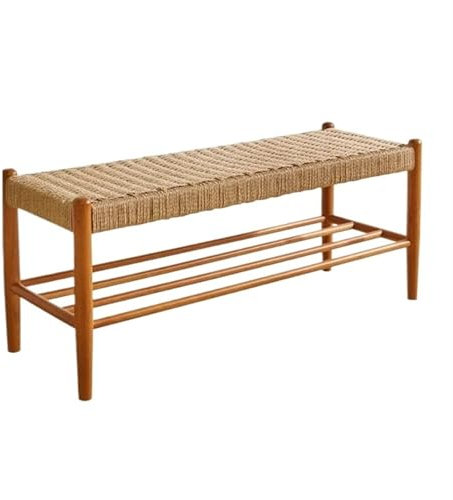 GSCLZ Kirschförmige Schuhwechselbank for den Eingangsbereich, niedriger Sitz, Seilgeflecht, Fußstütze, Hocker, Schlafzimmer-Bettbank, Zwei Schichten FüR Flur Und Eingang(80cm Cherry Wood)